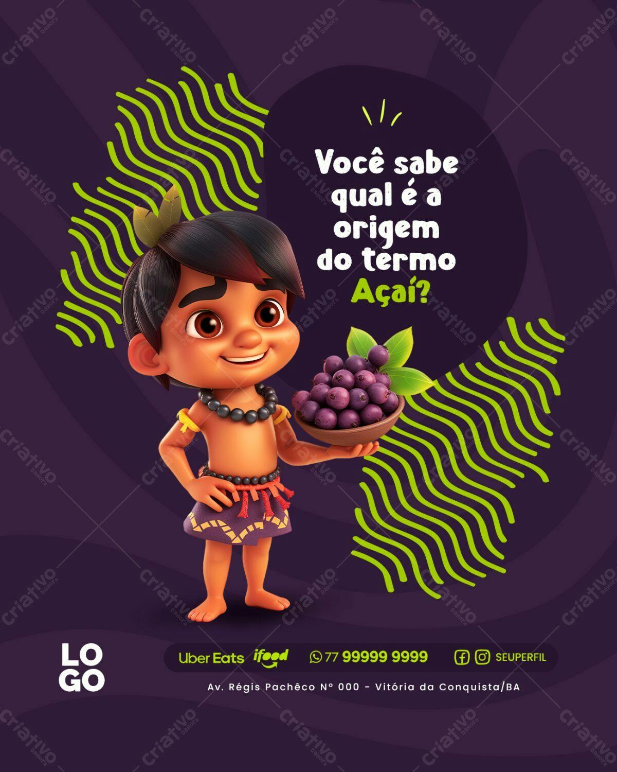 Postagem redes sociais Açaí PSD Editável