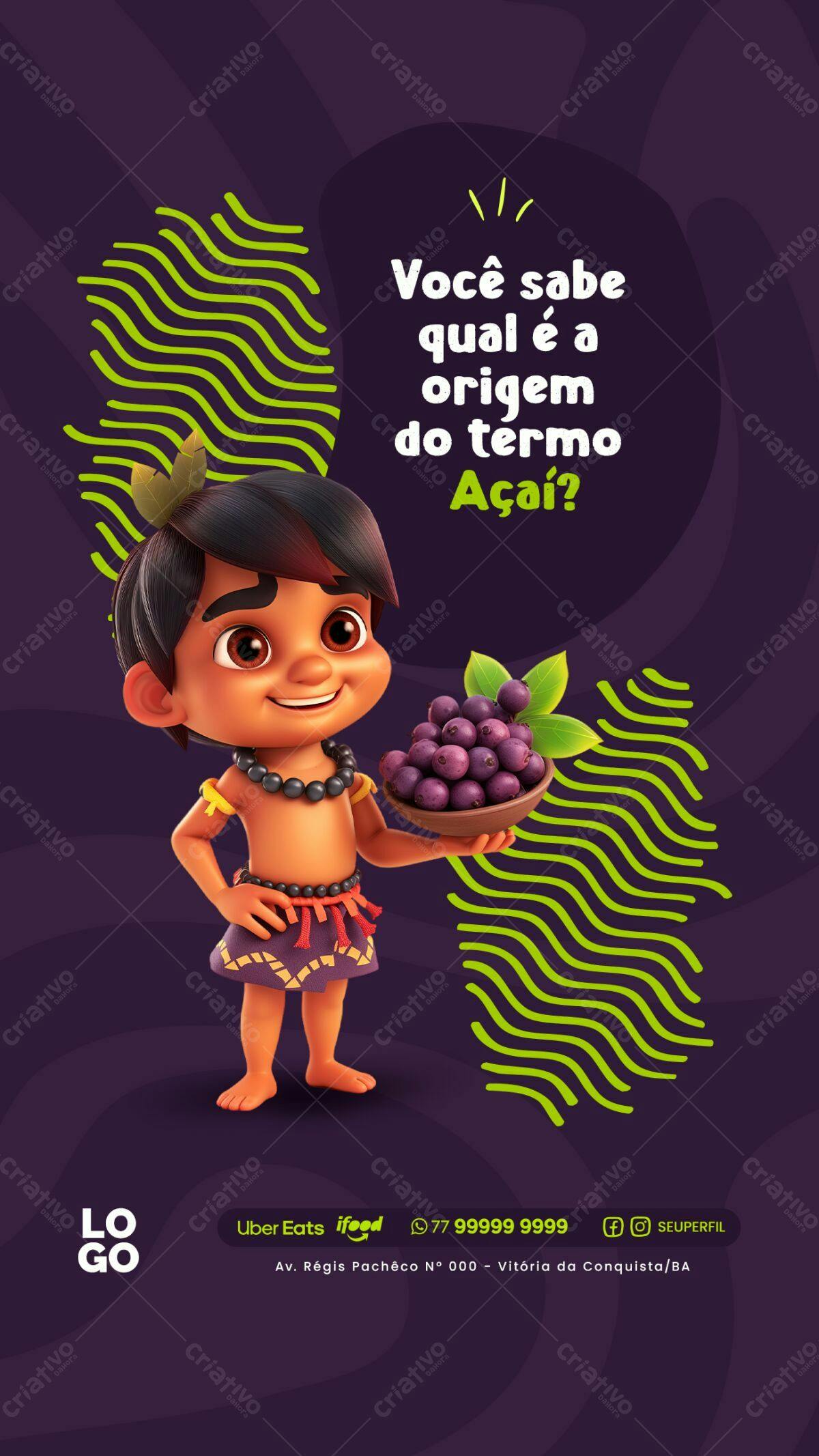 Post para Redes Sociais Dia do Açaí PSD Editável