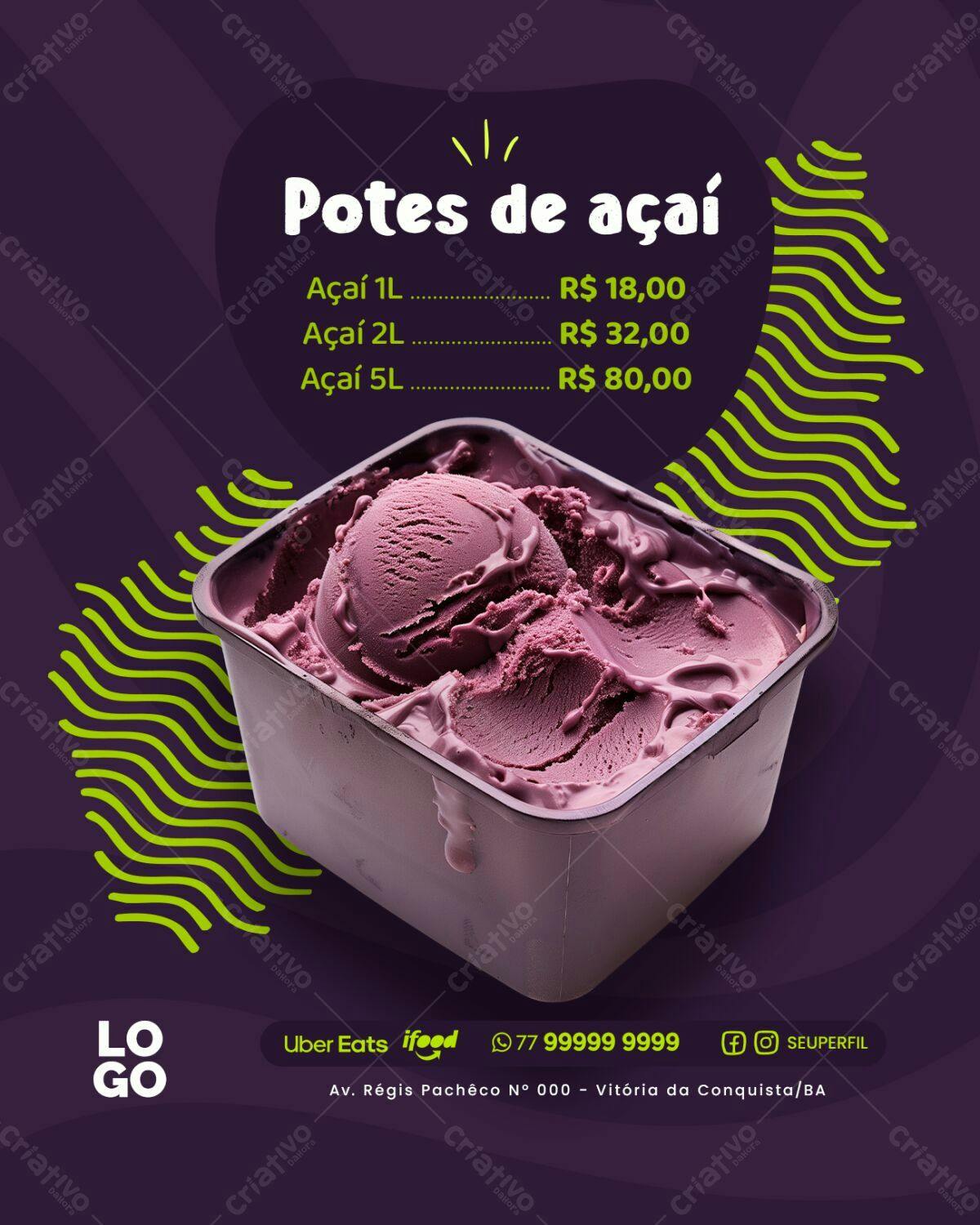 Flyer para Venda de Açaí PSD Editável