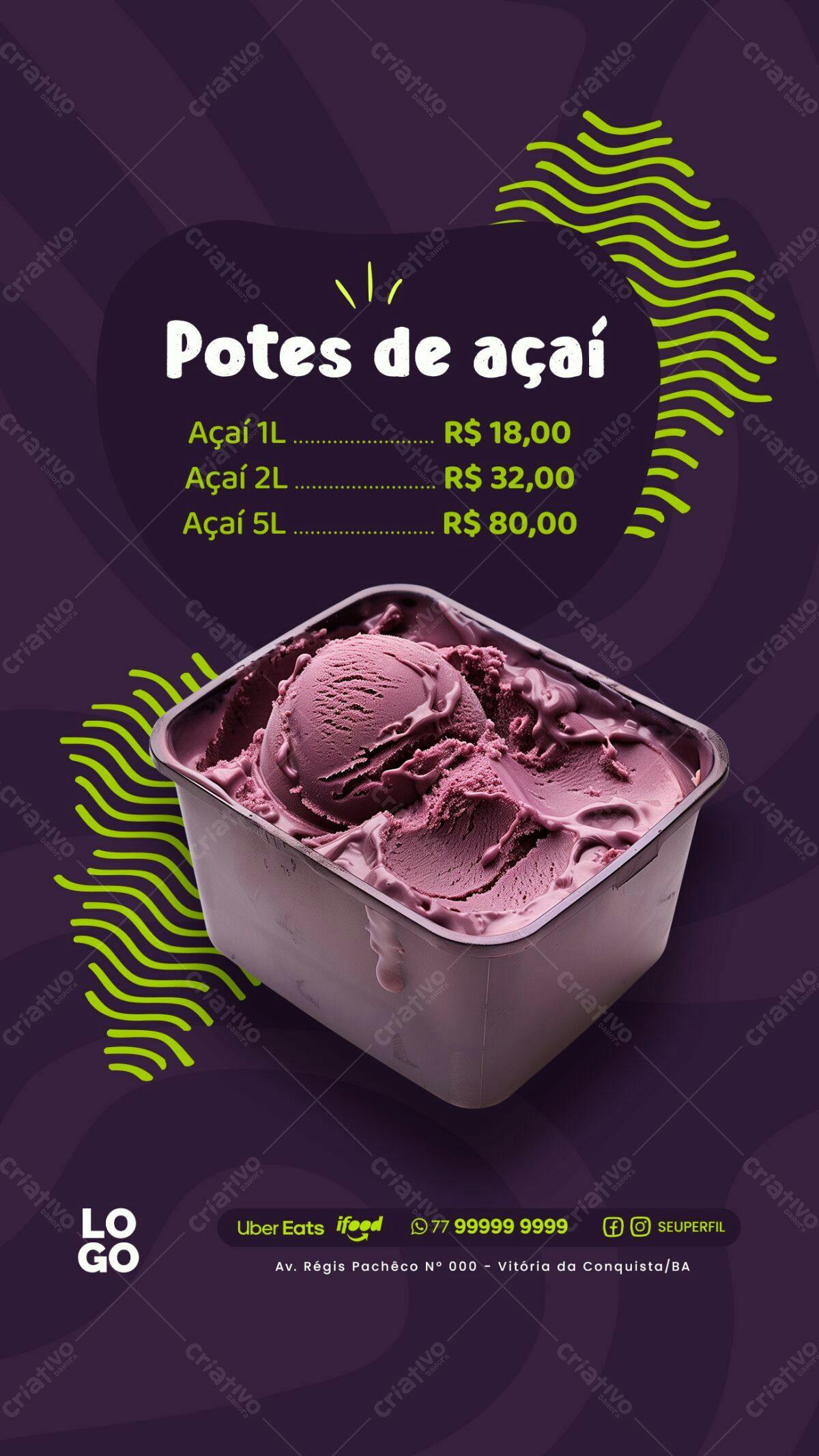 Flyer para Venda de Açaí PSD Editável