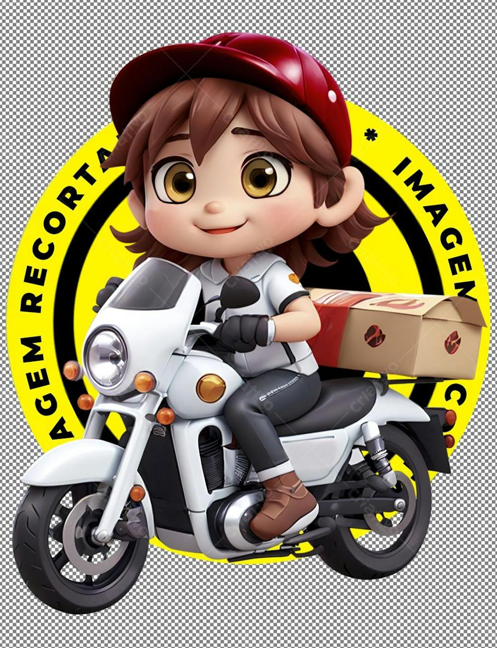 Delivery, imagem recortada, entregadora, png, motoqueira, IA