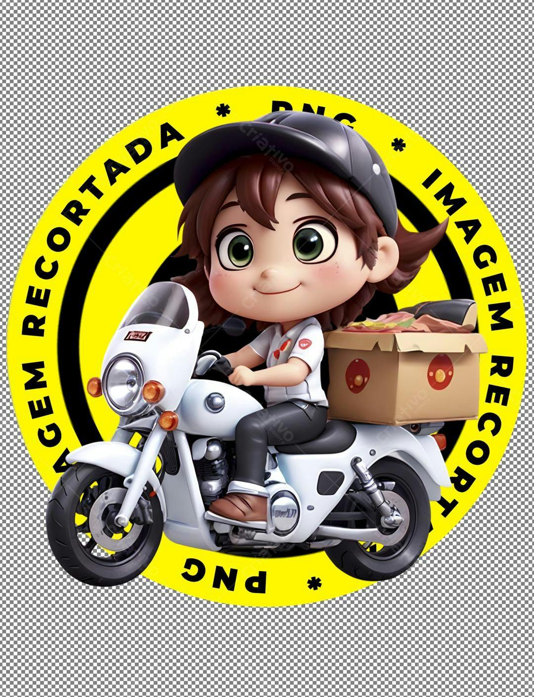 Entregadora em moto entregando pizza
