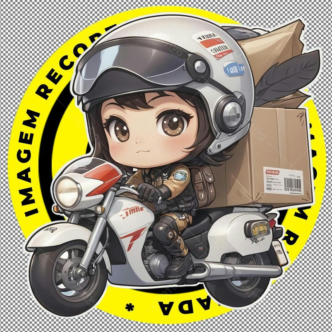 Motociclista chibi entregando encomendas