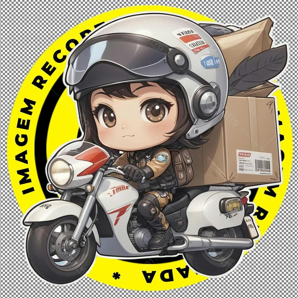 Delivery, Imagem Recortada, Entregadora, Png, Motoqueira, Arte Chibi, Arte Kawaii, IA