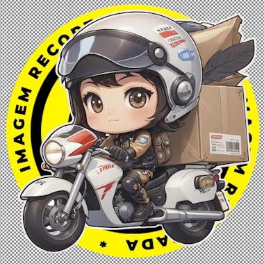 Delivery, imagem recortada, entregadora, png, motoqueira, arte chibi, arte kawaii, ia