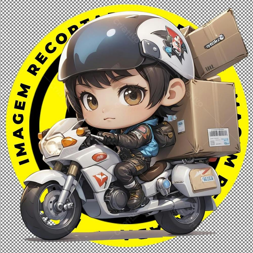 Delivery, Imagem Recortada, Entregadora, Png, Motoqueira, Arte Chibi, Arte Kawaii, IA