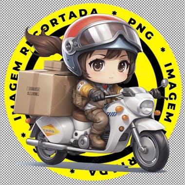 Delivery, imagem recortada, entregadora, png, motoqueira, arte chibi, arte kawaii, ia