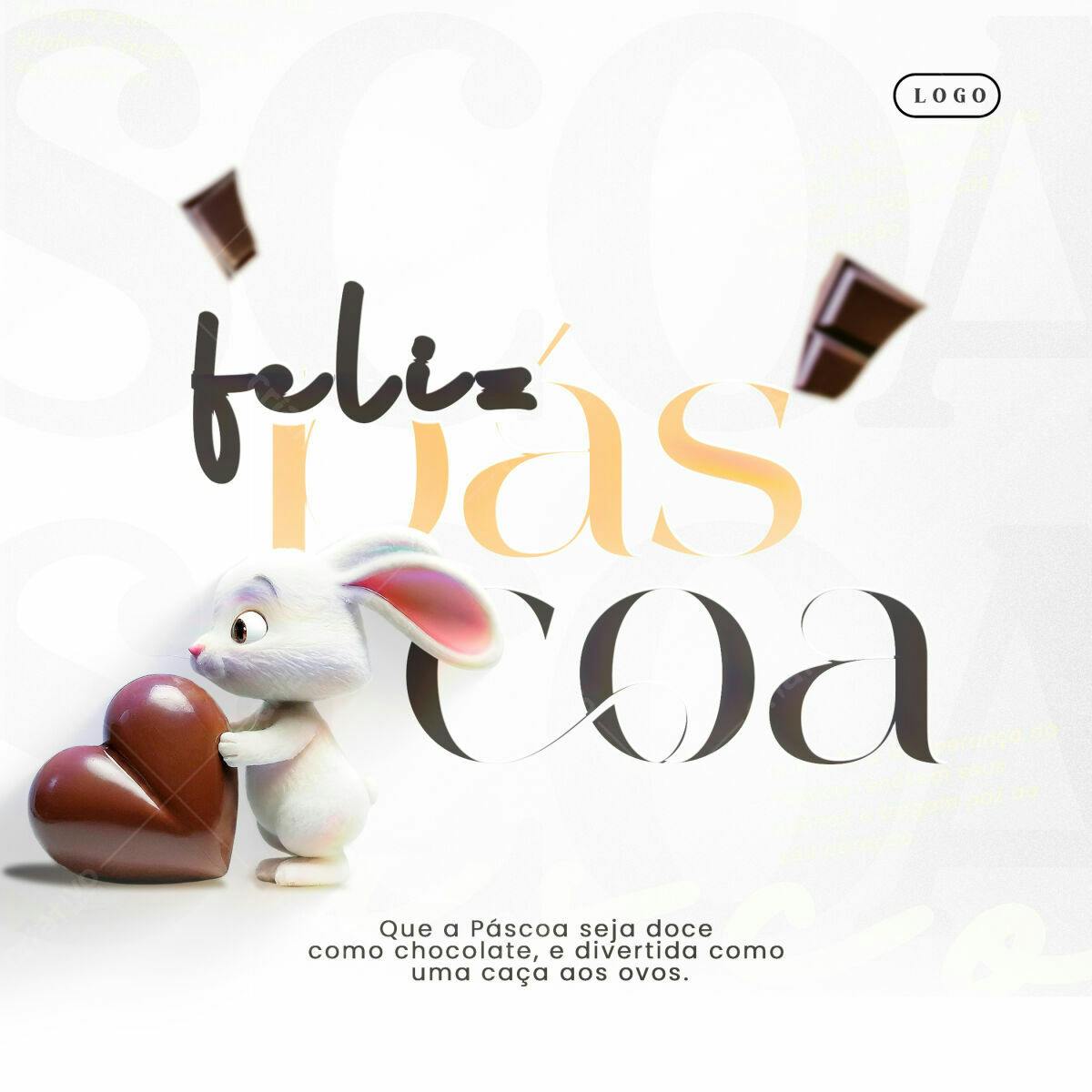 Post Páscoa com Coelho e Chocolate PSD Editável