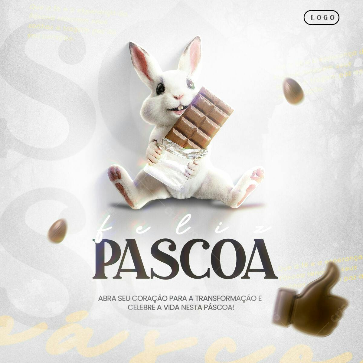 Post para Páscoa com Coelho e Chocolate PSD Editável