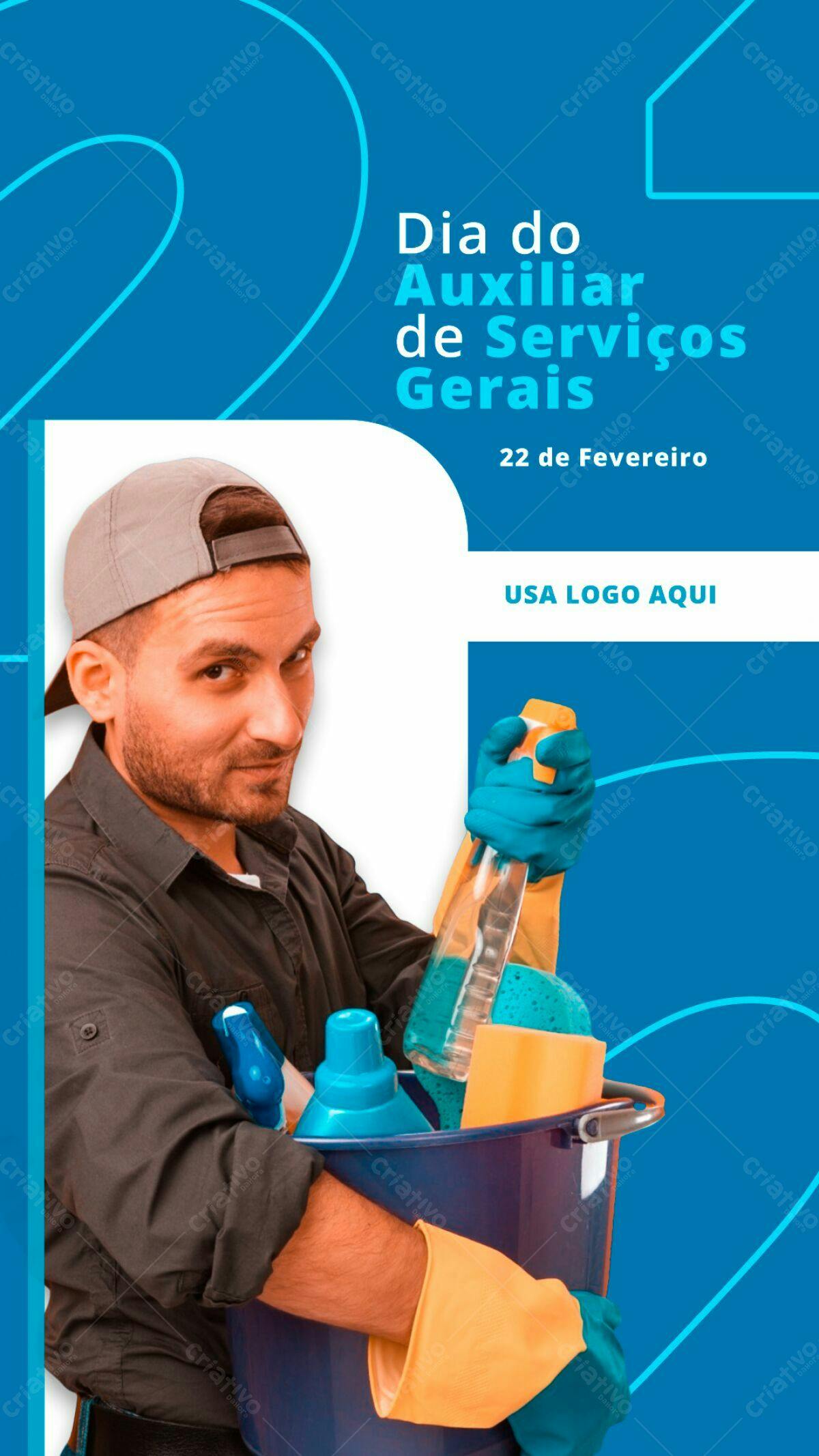 Flyer Dia do Auxiliar de Serviços Gerais PSD Editável