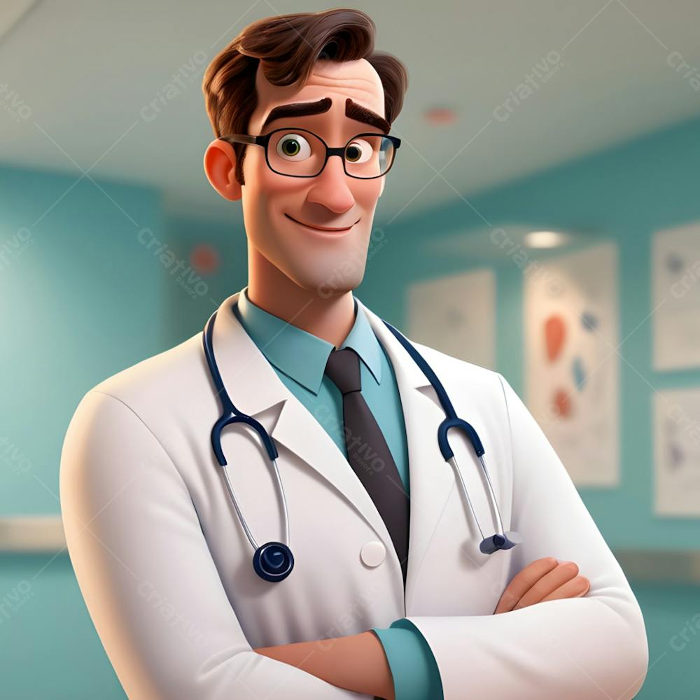 Ilustração Estilo Disney Pixar De Um Médico Ia