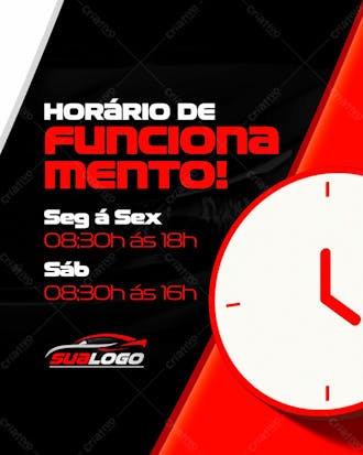 Feed horario de funcionamento loja de veiculos concessiona