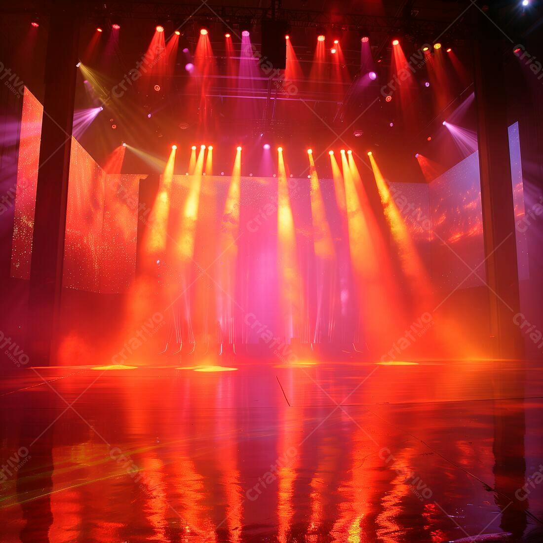 Palco iluminado com luzes quentes e vibrantes