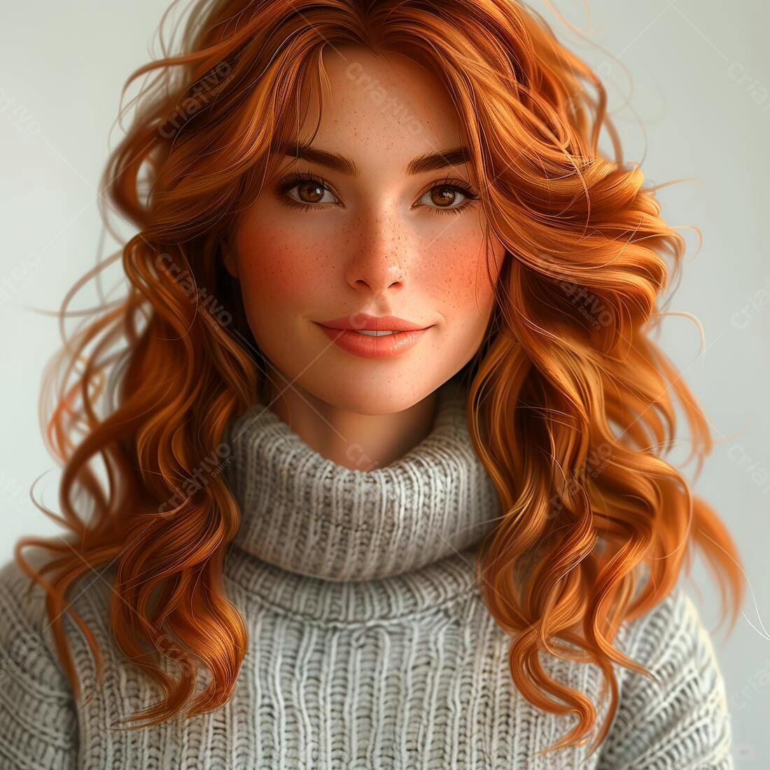Mulher ruiva com suéter cinza claro