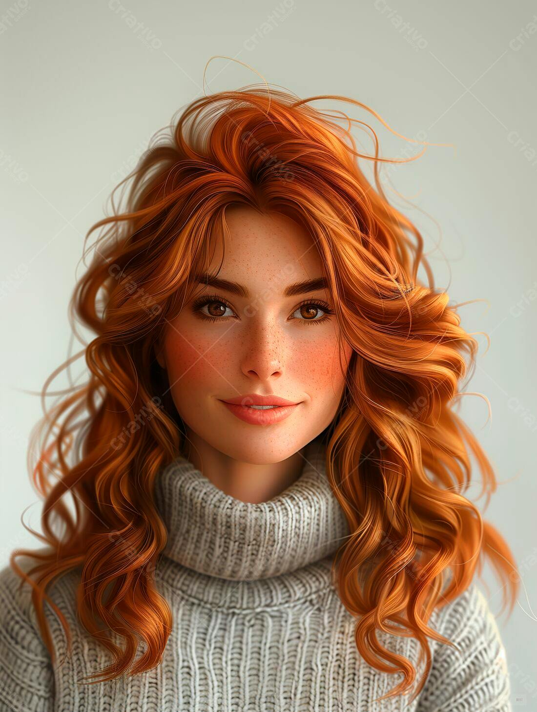 Mulher ruiva com suéter cinza claro