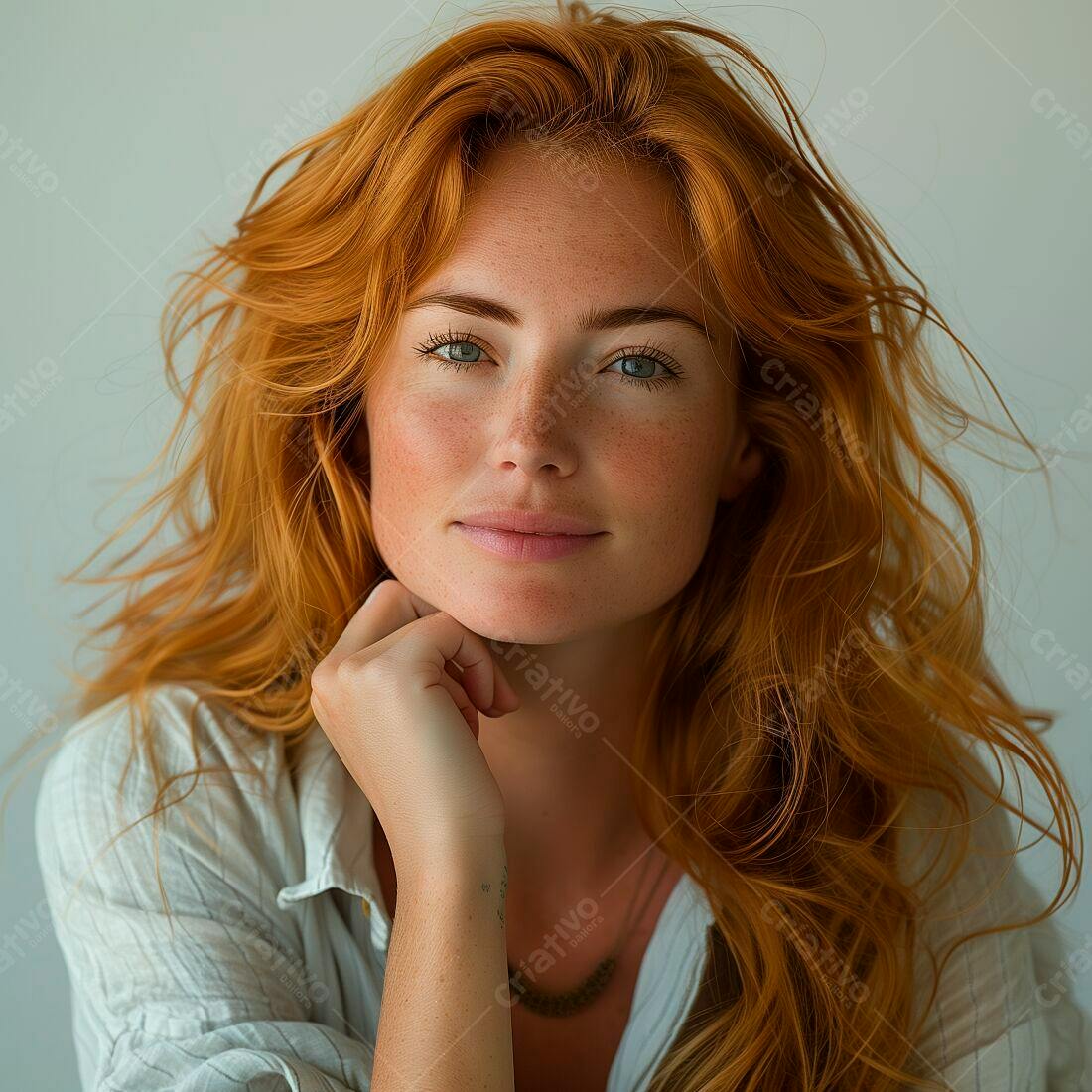 Mulher ruiva com sardas sorrindo