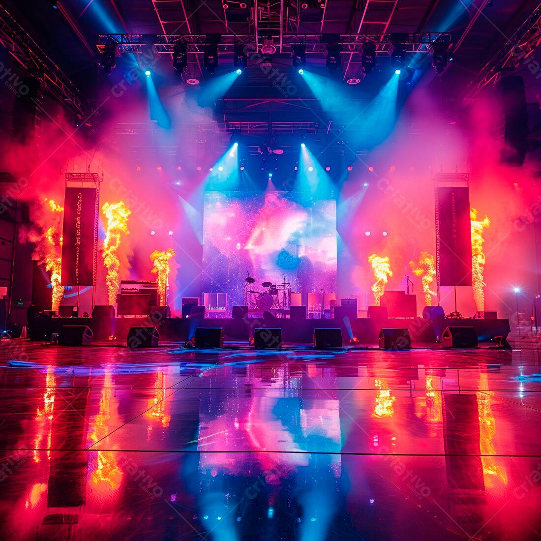 Palco de show com iluminação rosa e azul