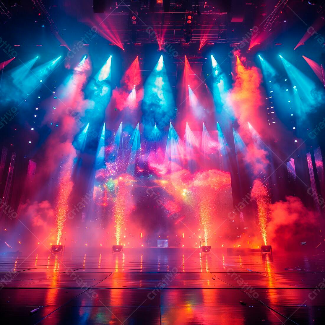 Show de Luzes Vermelho e Azul num Palco