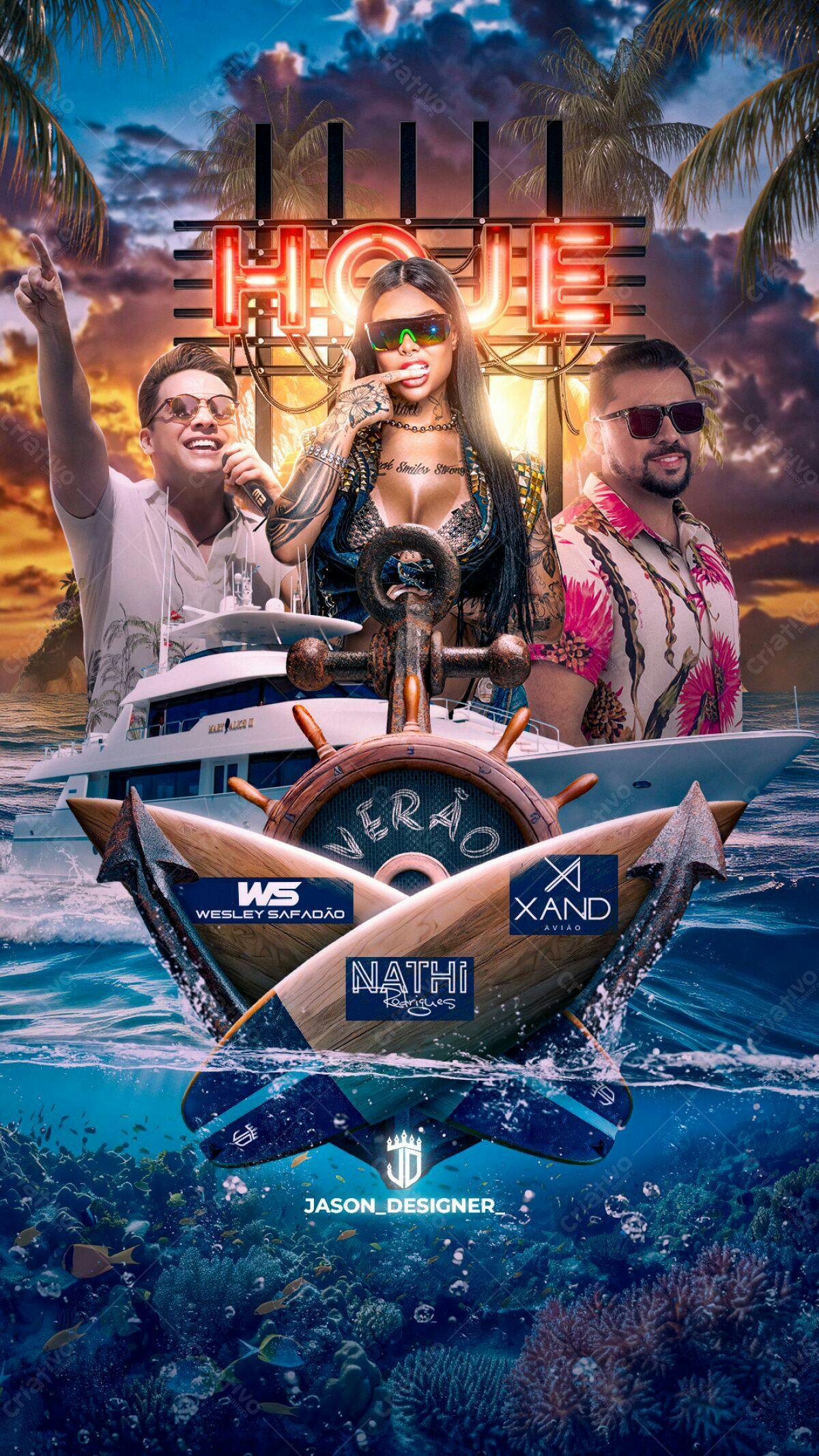 Flyer para Festa de Verão com Wesley Safadão, Nathi e Xand Avião PSD Editável