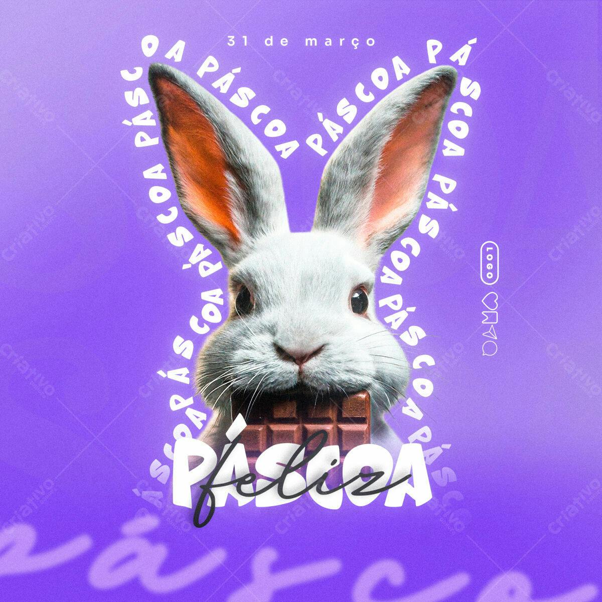 Flyer Páscoa com Coelho PSD Editável