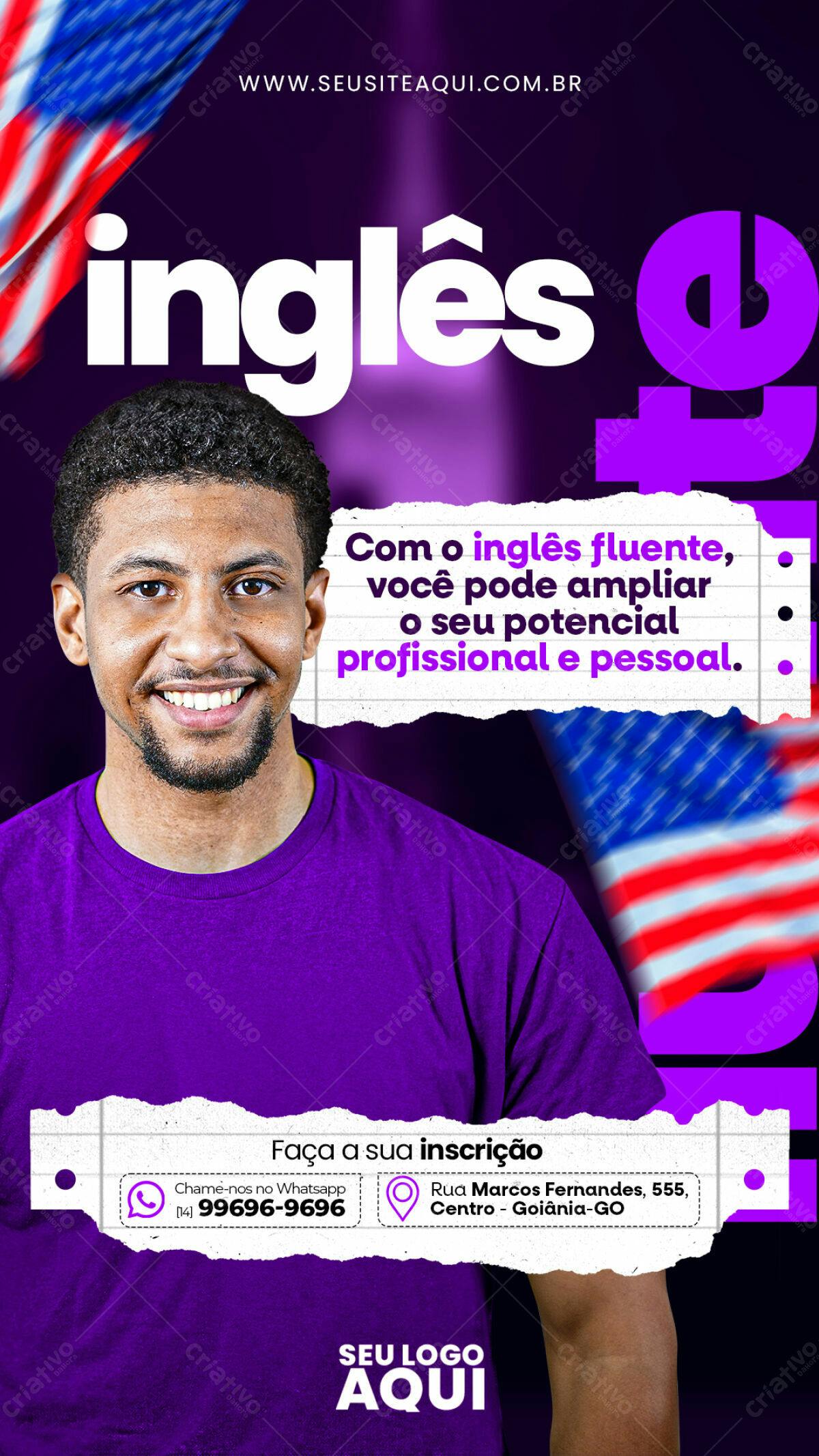 Flyer Curso de Inglês PSD Editável