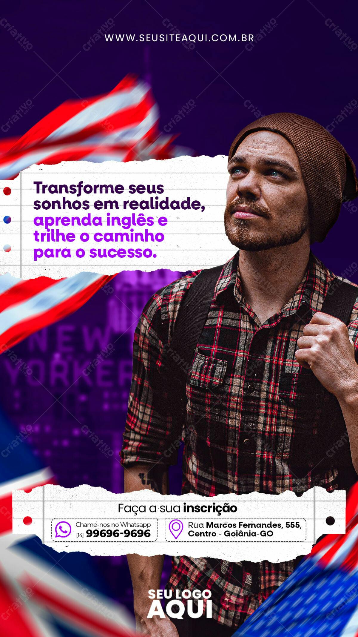 Flyer Curso de Inglês PSD Editável