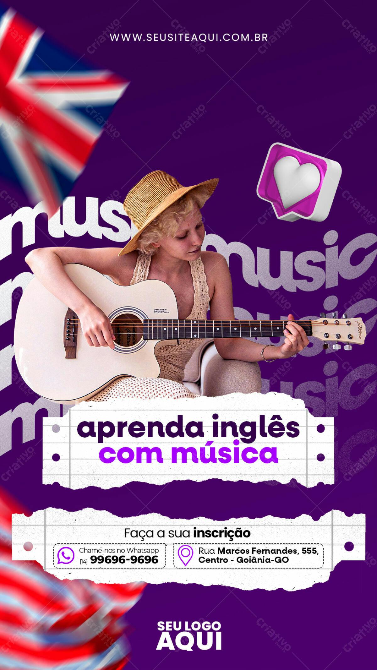 Flyer Aprenda Inglês com Música PSD Editável