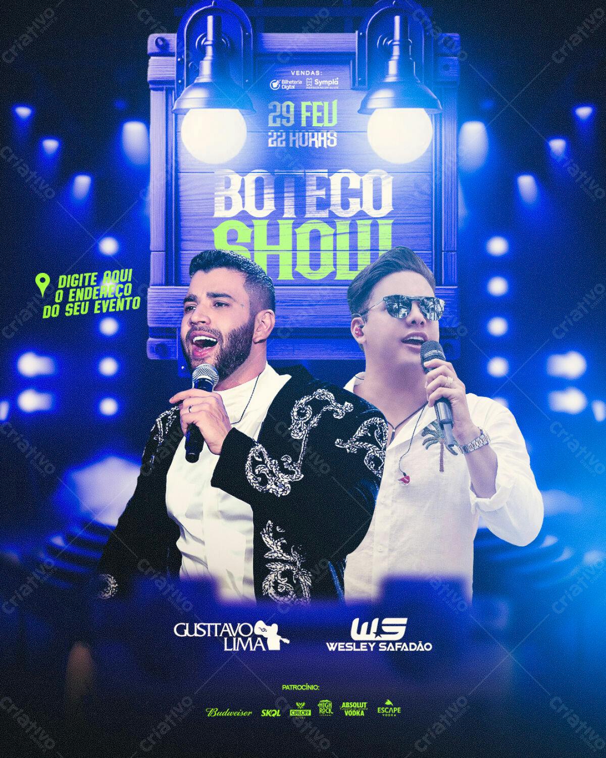 Flyer Boteco Show com Gusttavo Lima e Wesley Safadão PSD Editável