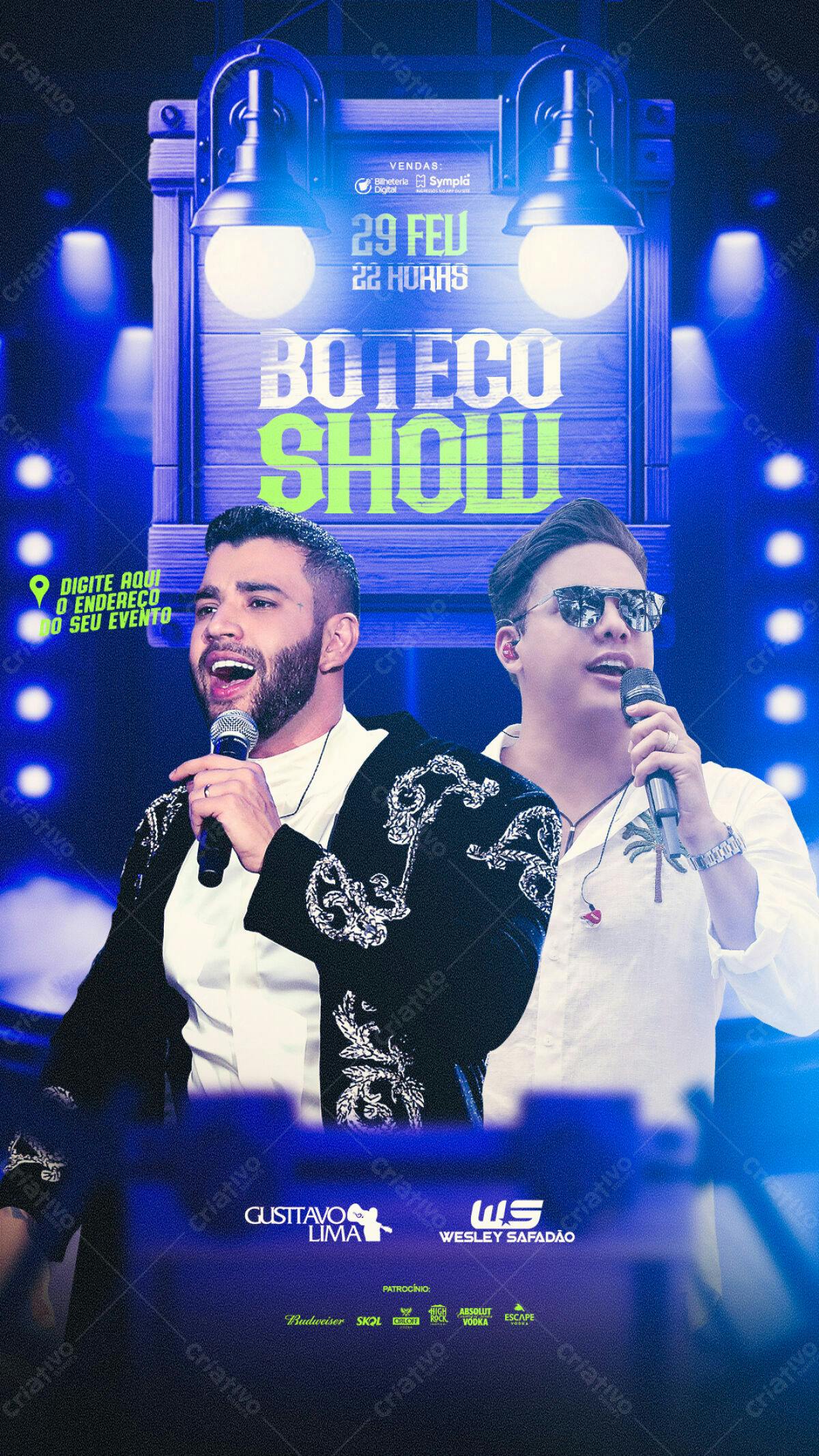 Flyer Boteco Show com Gustavo Lima e Wesley Safadão PSD Editável