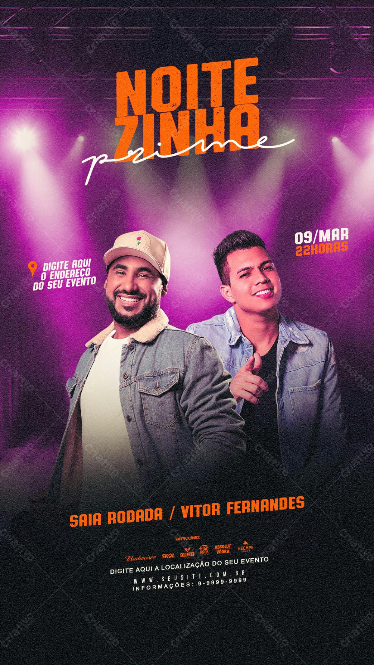 Flyer para Show Saia Rodada e Vitor Fernandes PSD Editável