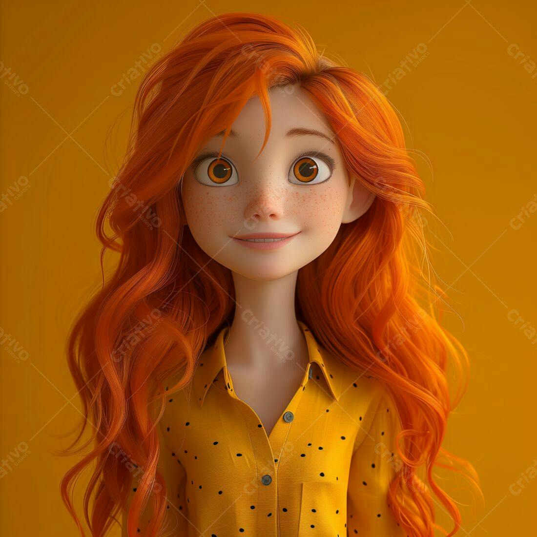 Menina ruiva alegre com vestido amarelo