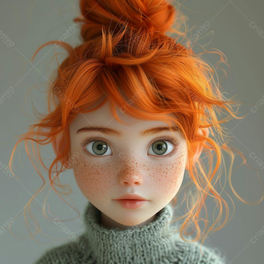 Menina ruiva com sardas usando suéter verde