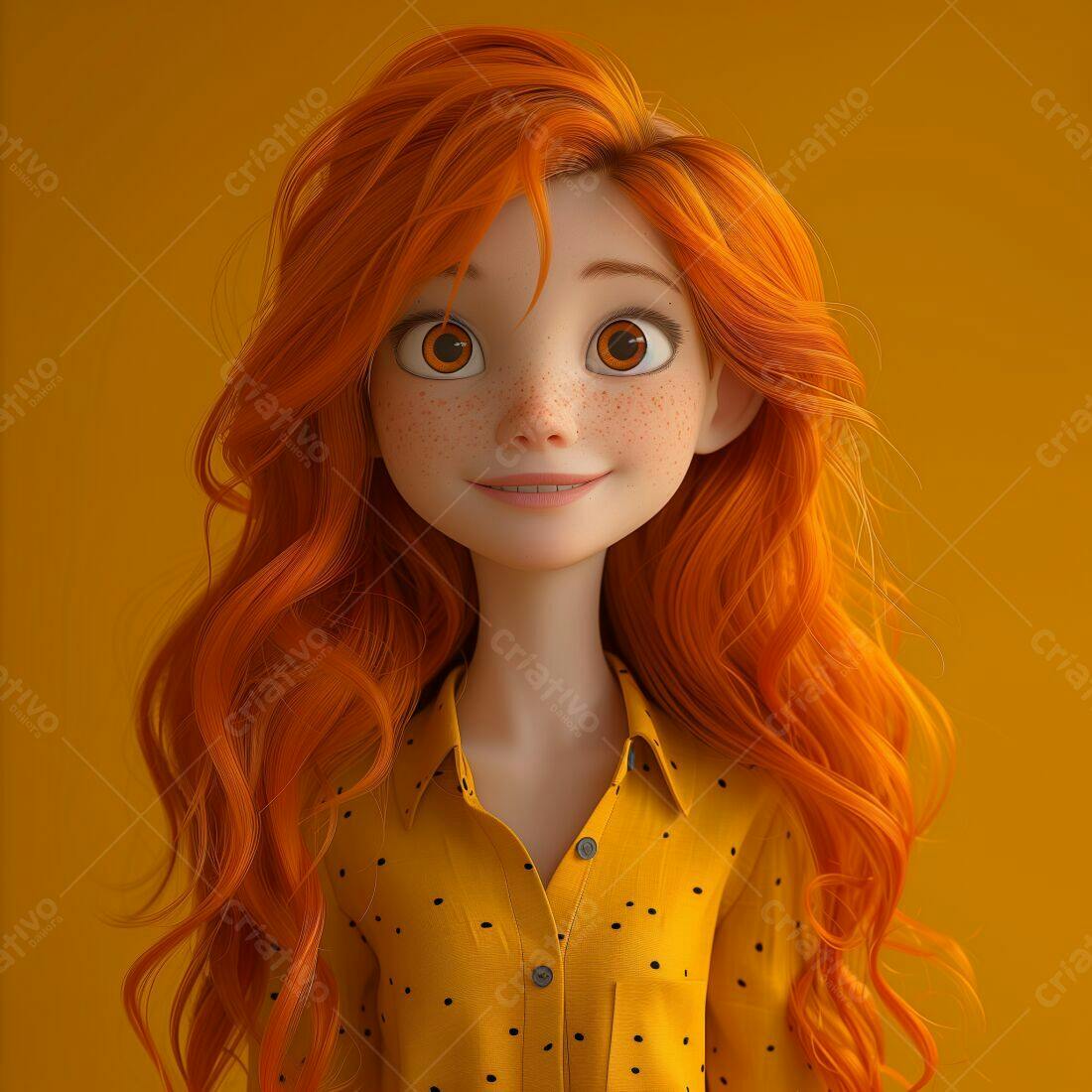 Menina ruiva alegre em fundo amarelo