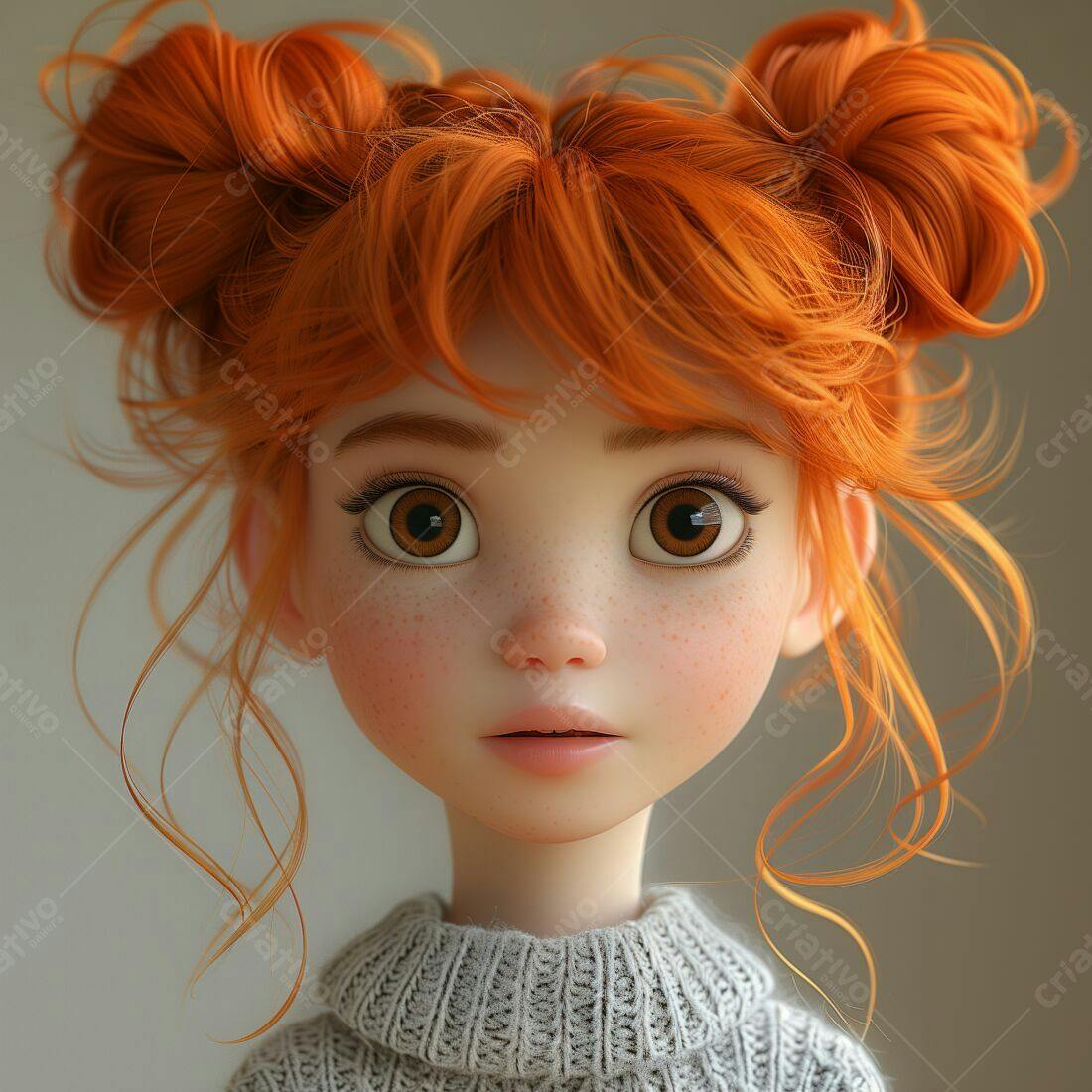 Menina ruiva com cabelo em coques
