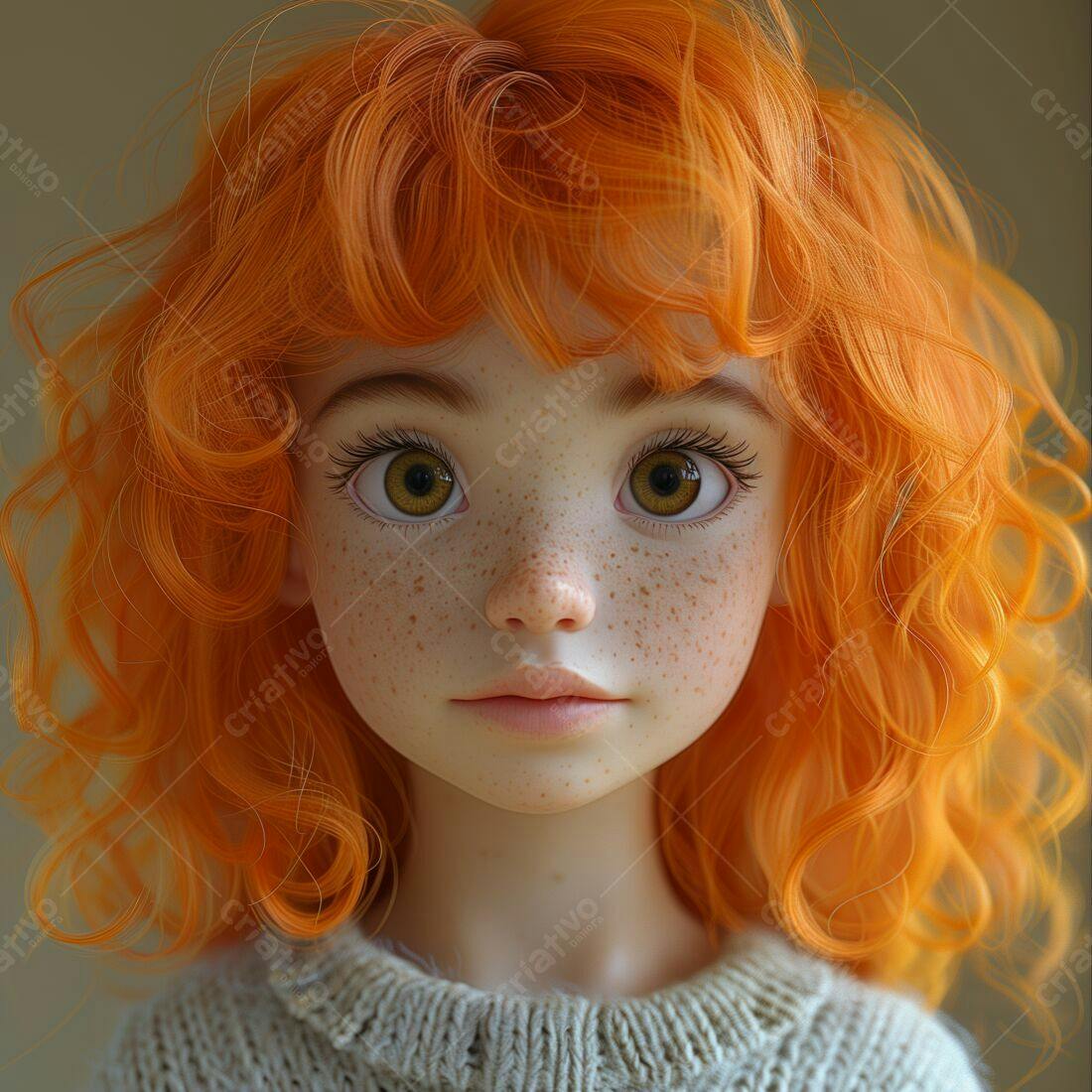 Menina ruiva com sardas retrato digital