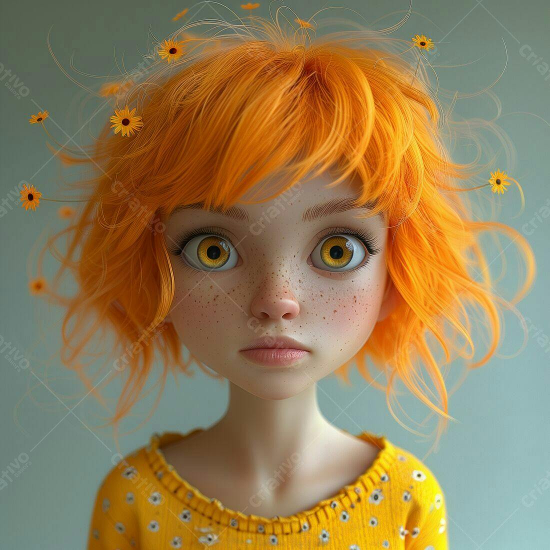 Menina ruiva com flores no cabelo
