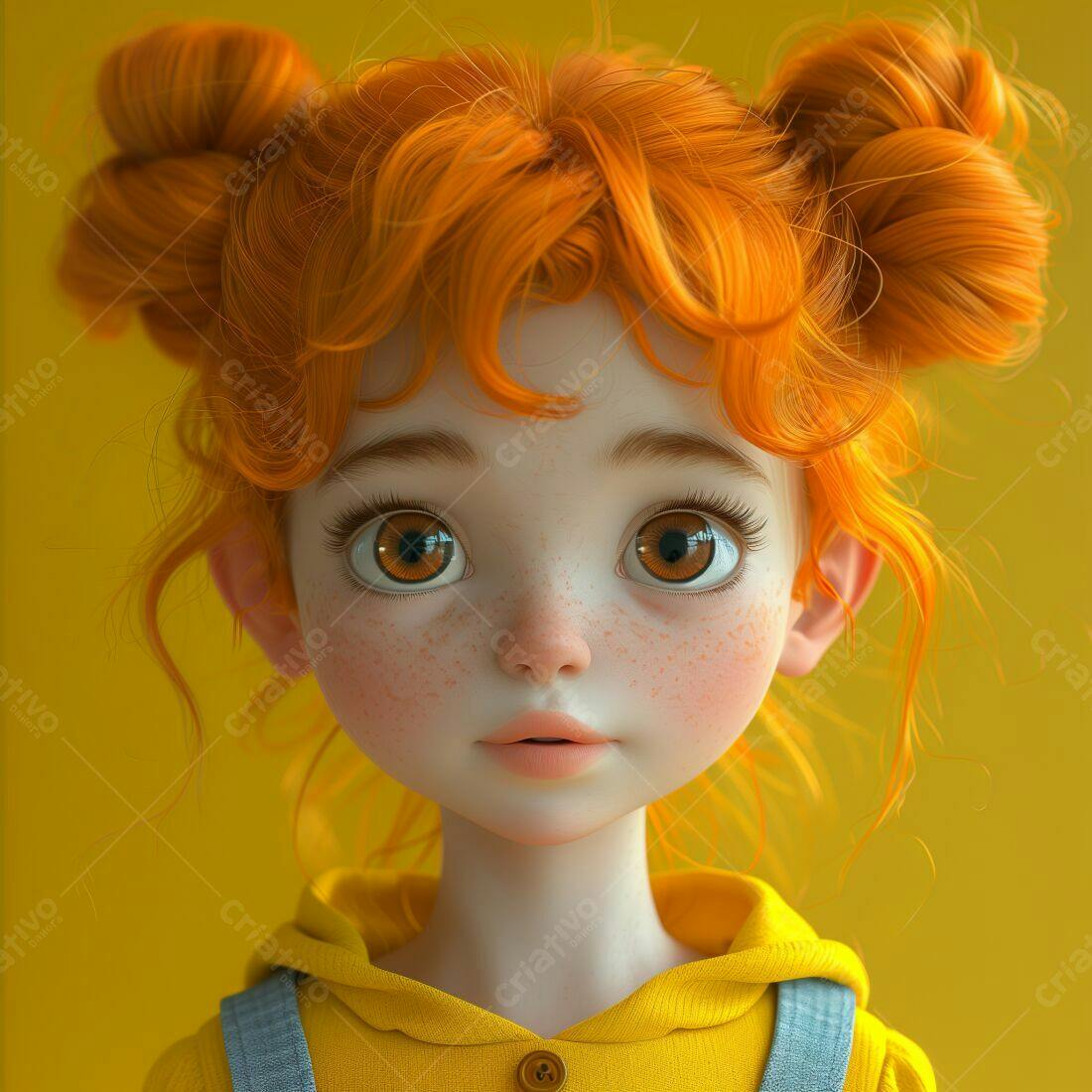 Menina ruiva fofa com cabelo em coques