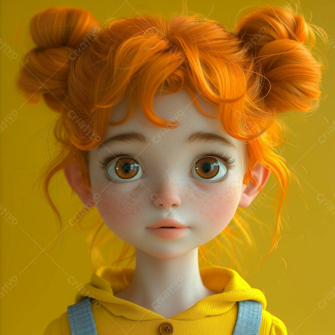 Menina ruiva com cabelo em coques amarelos