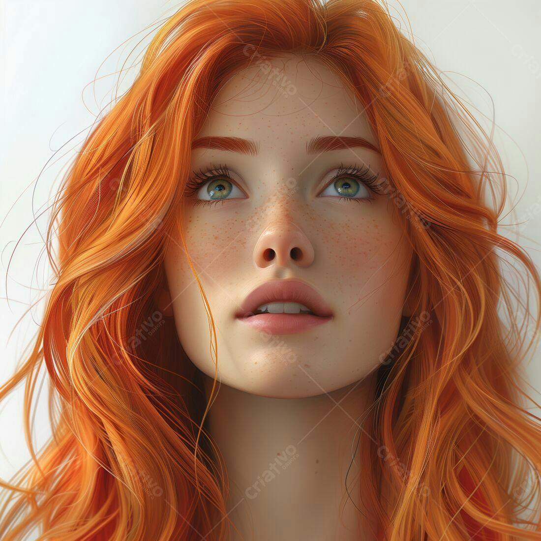 Mulher ruiva sonhadora com sardas