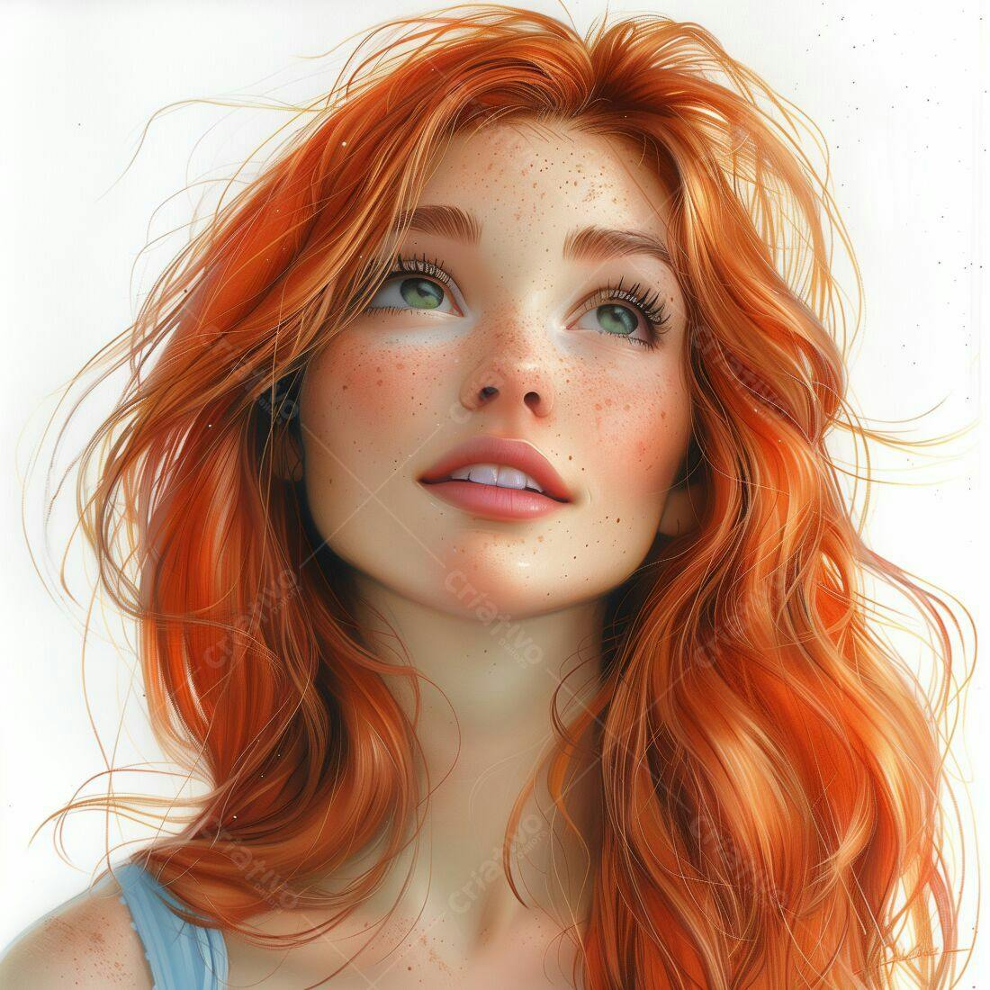Mulher ruiva sonhadora com sardas