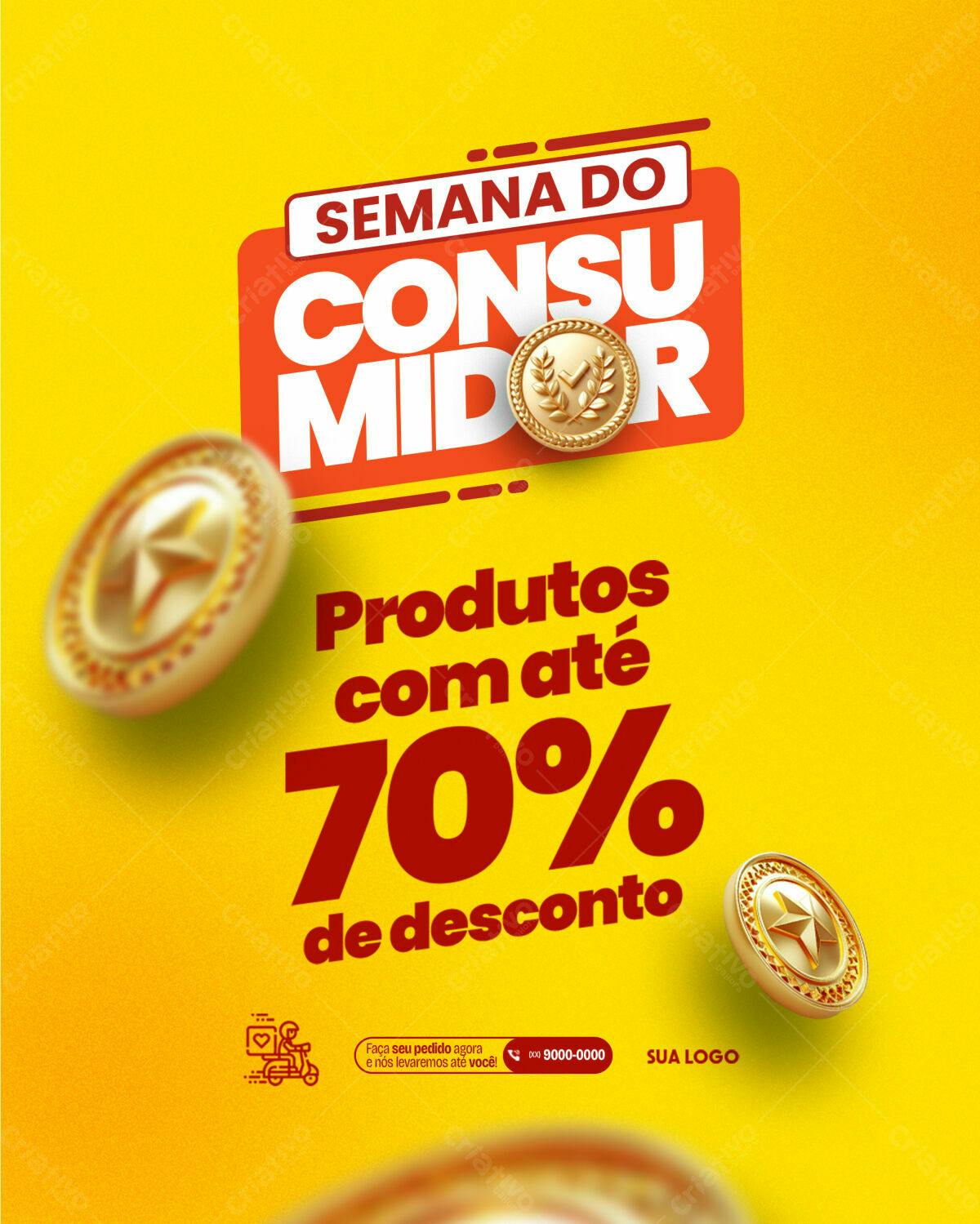 Flyer Semana do Consumidor com 70% de Desconto PSD Editável
