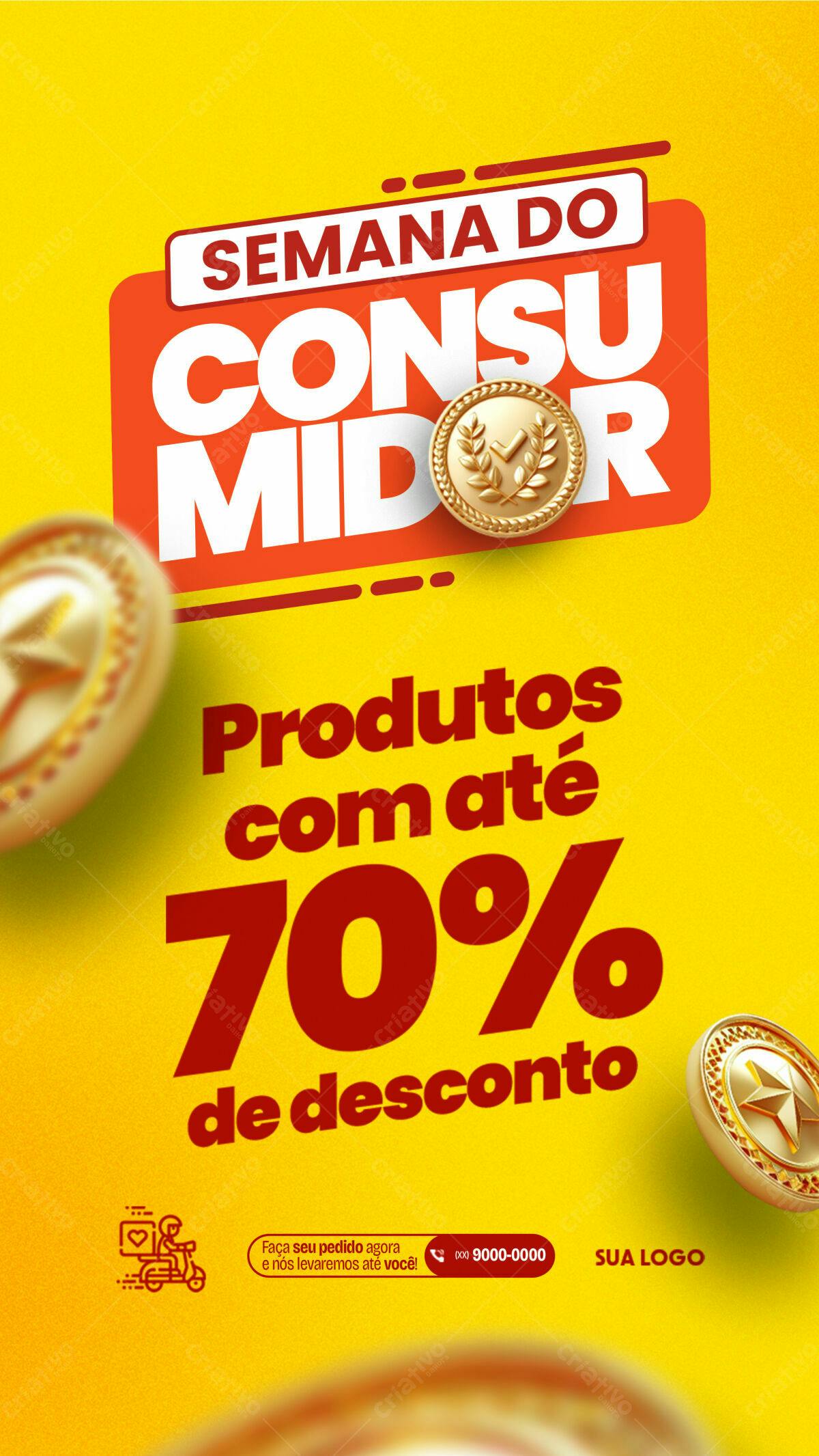 Flyer Semana do Consumidor com 70% de desconto PSD Editável