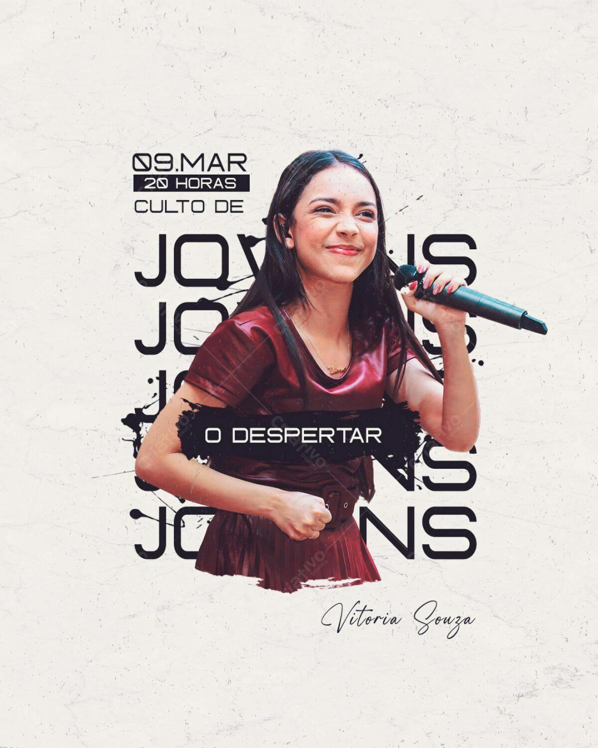 Flyer para Culto de Jovens com Vitória Souza PSD Editável