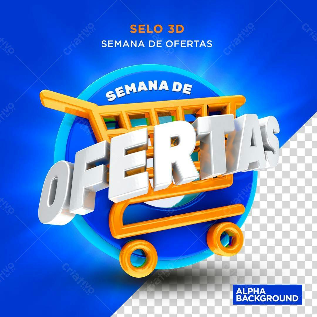Selo 3D promocional carrinho azul e laranja