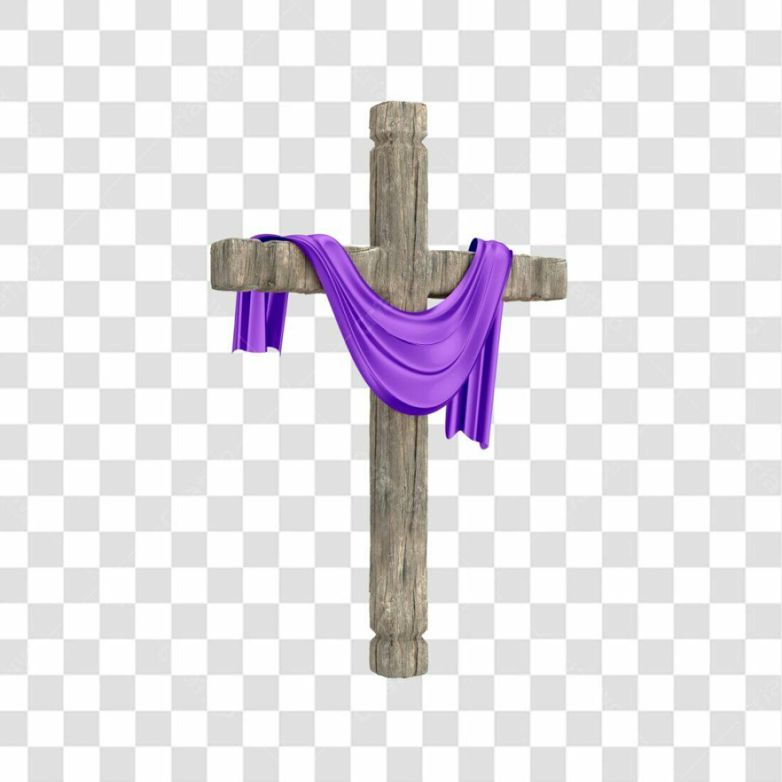 Icone Cruz de Madeira com Tecido Roxo PNG com fundo transparente