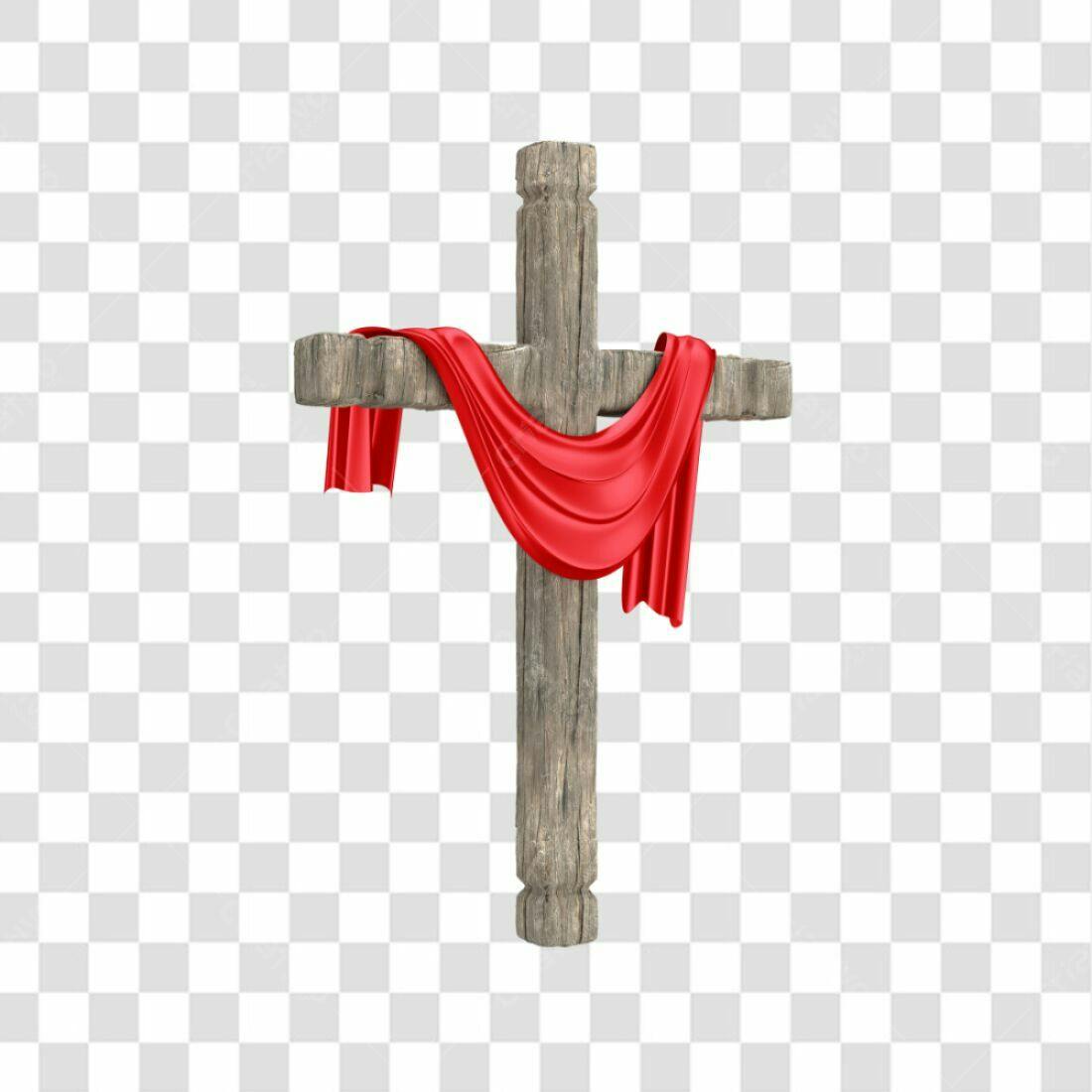 Icone Cruz de Madeira com Tecido Vermelho PNG com fundo transparente