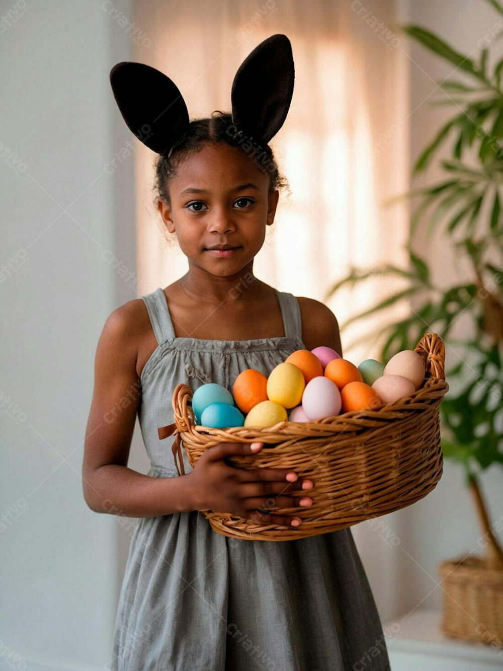 Imagem De Uma Linda Garotinha Negra Com Uma Cesta De Ovos De Páscoa 8