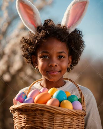 Imagem de uma linda garotinha negra com uma cesta de ovos de páscoa 14