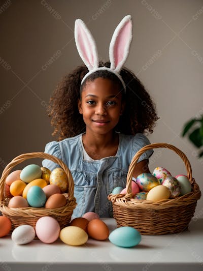Imagem De Uma Linda Garotinha Negra Com Uma Cesta De Ovos De Páscoa 29
