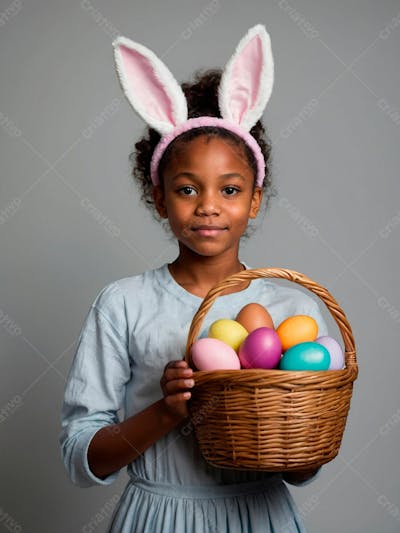 Imagem De Uma Linda Garotinha Negra Com Uma Cesta De Ovos De Páscoa 37